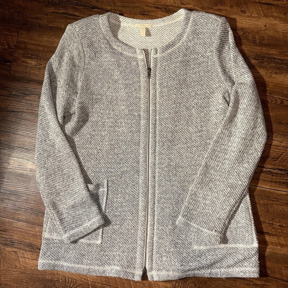 Eileen Fisher Women's Medium Full Zip Organic Cotton Sweater Minimalist